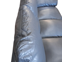 close up of outlet grey leather 3 seater sofa