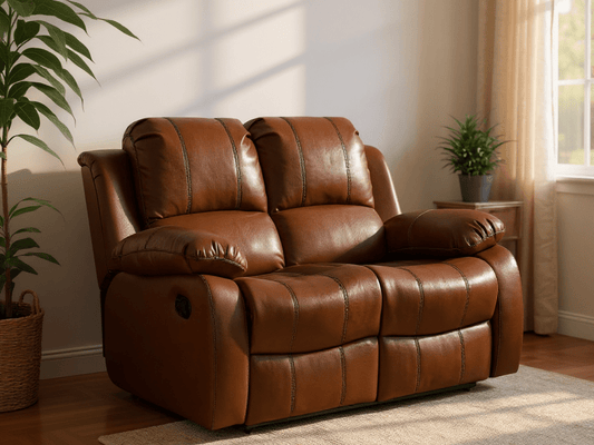 Valencia Tan Leather 2 Seater Manual Recliner Sofa - Furniture Instore