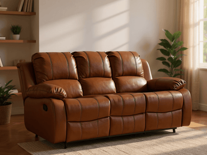 Valencia Tan Leather Manual Recliner 3+3 Seater Sofa Set - Furniture Instore