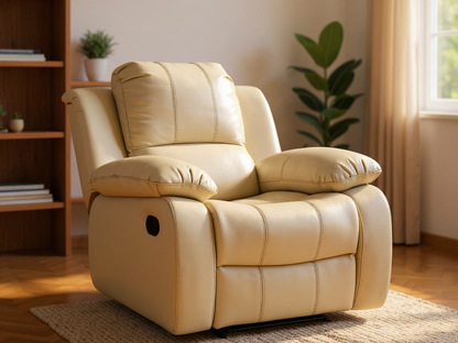 Valencia Cream Leather Manual Recliner 3+1+1 Seater Sofa Set