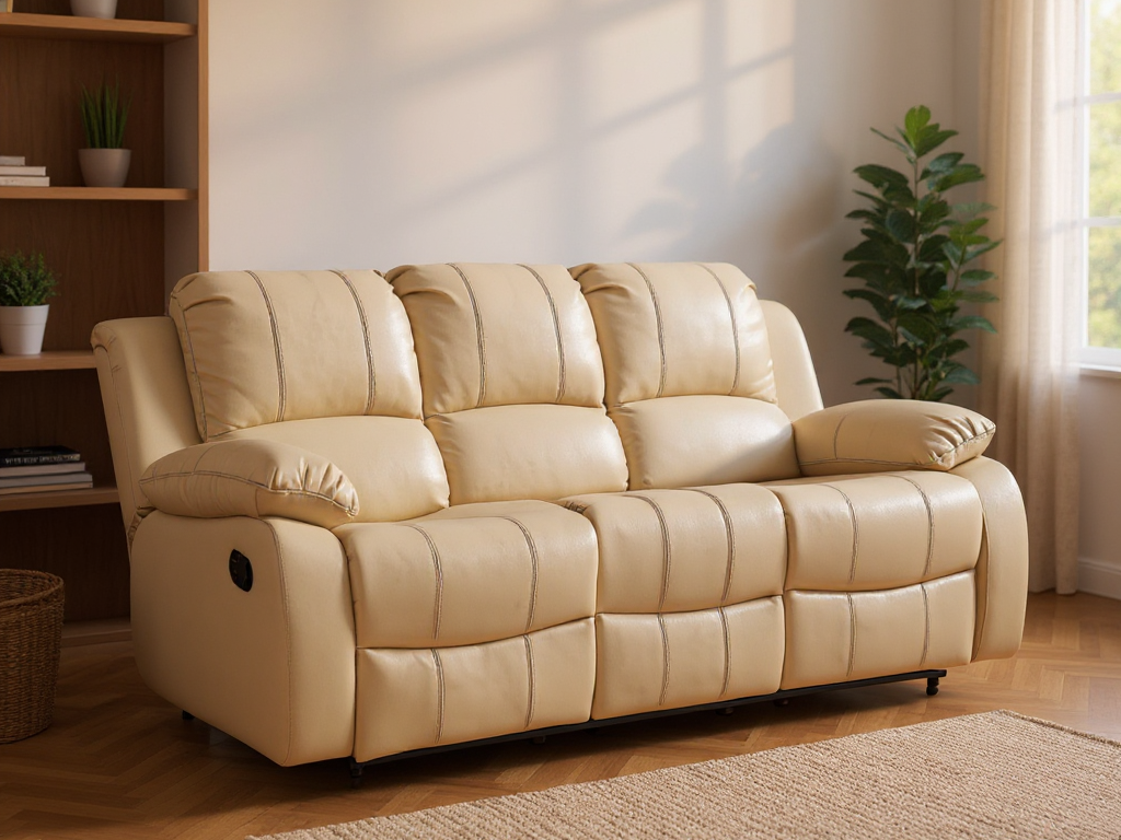 Valencia Cream Leather Manual Recliner 3+1+1 Seater Sofa Set