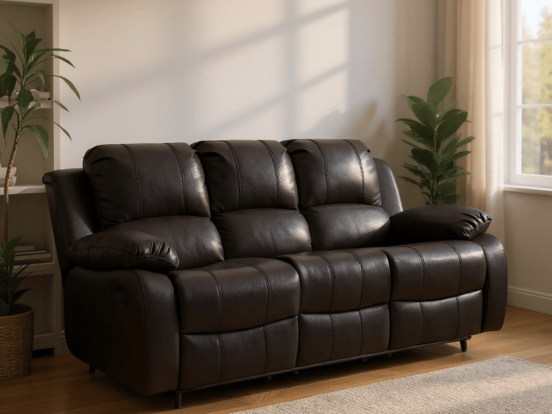 Valencia Black Leather Manual Recliner 3+2 Seater Sofa Set - Furniture Instore