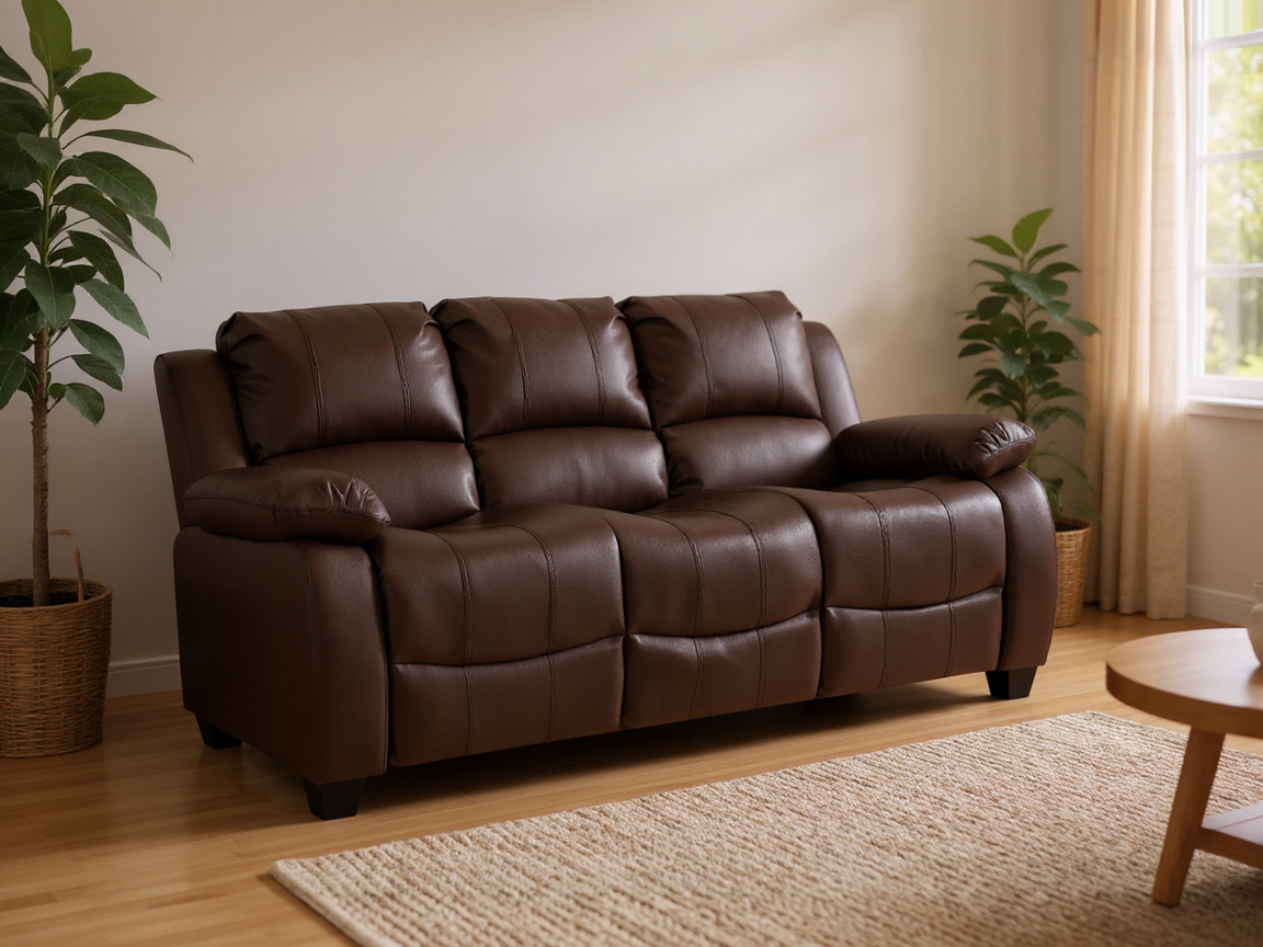 Valerie Brown Leather Modern 3+2 Seater Sofa Set