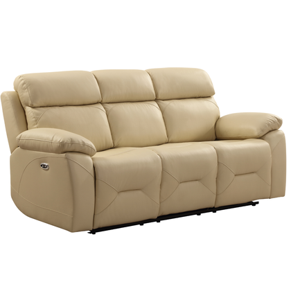 Renato cream three-seater sofa angled view on a white background, showcasing modern design and soft cream upholstery.