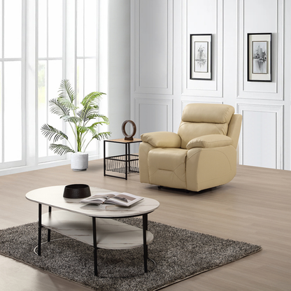 Renato cream armchair in a modern living room setting, styled with neutral décor, warm lighting, and contemporary accents.