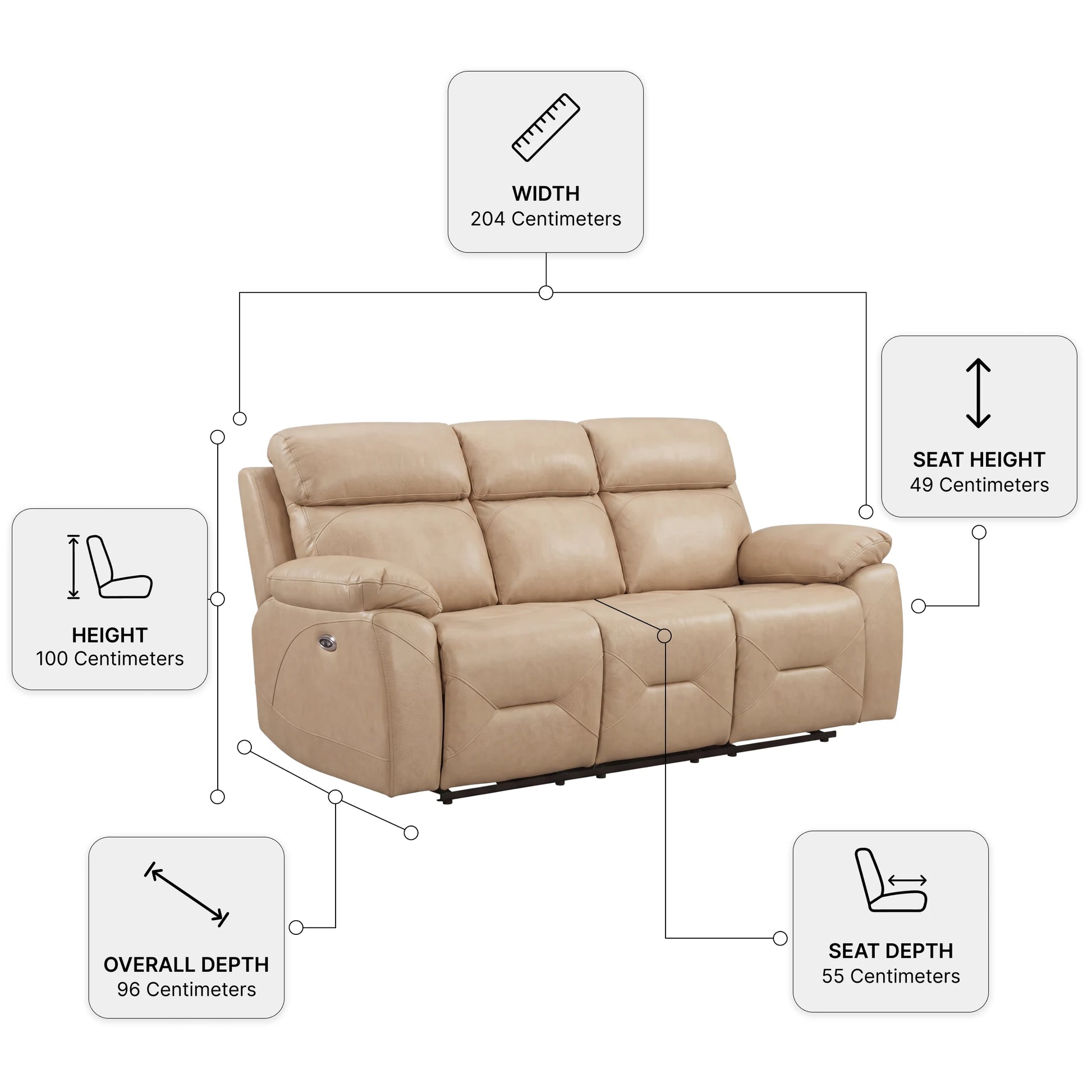 Renato Cream Measurement - 3 Seater