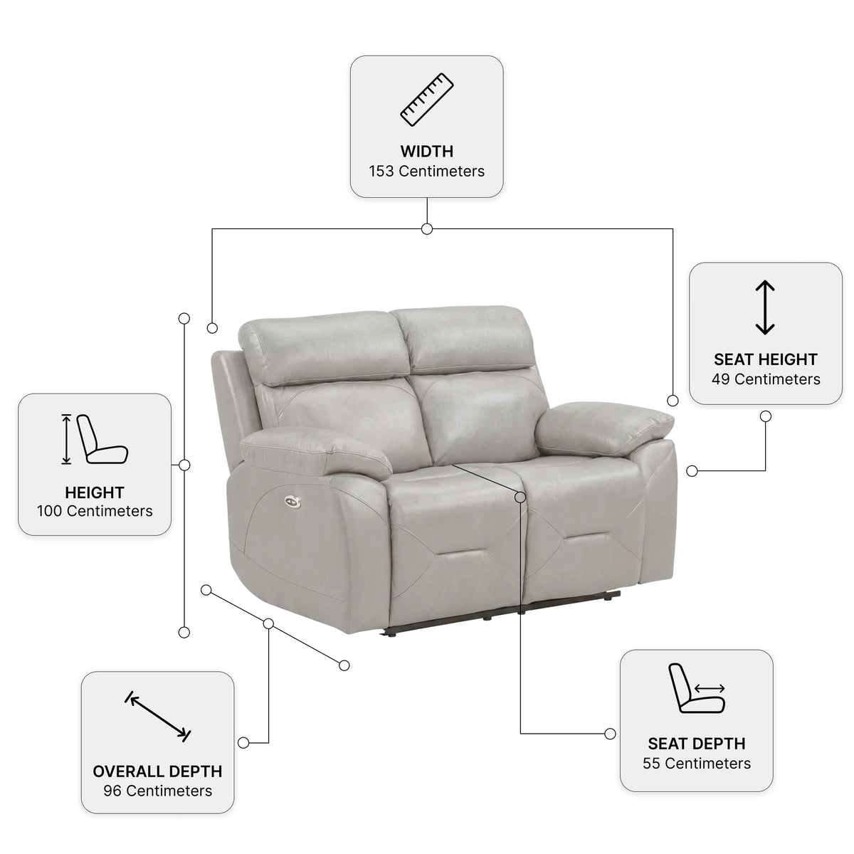 Electric Power Recliner 2 Seater Sofa