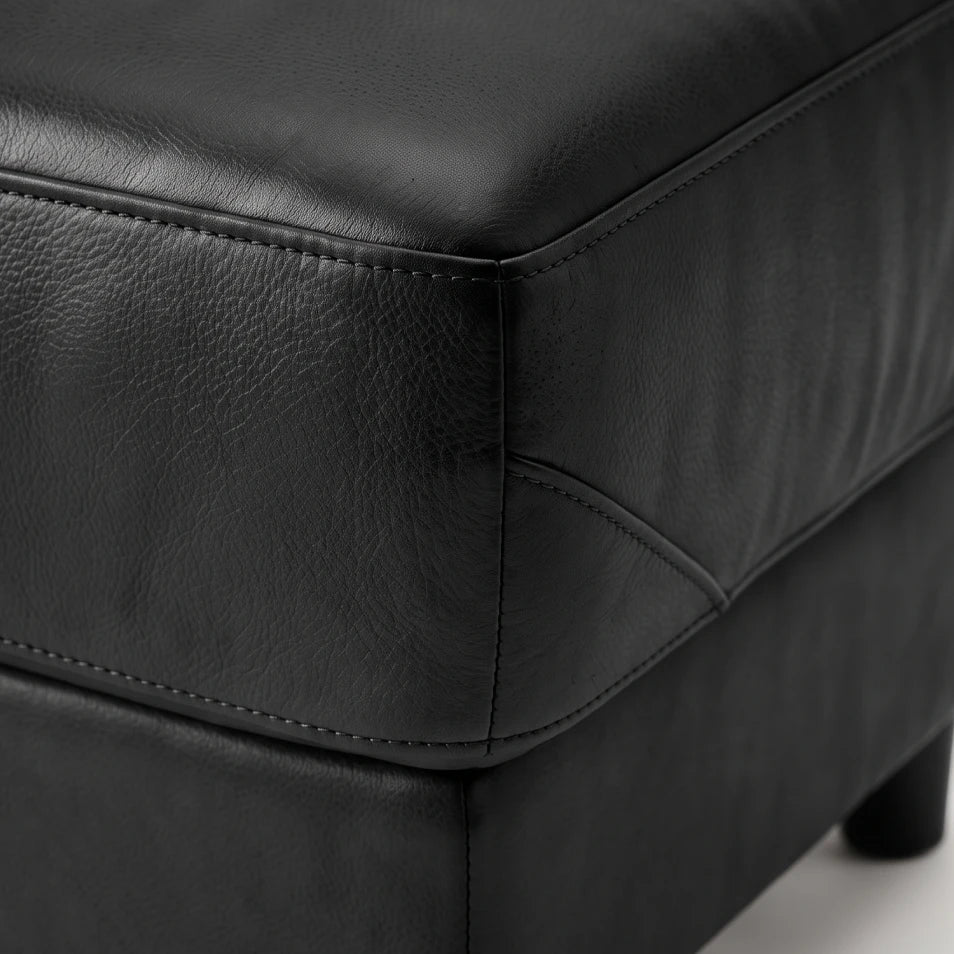 Rivello Genuine Leather Black Footstool
