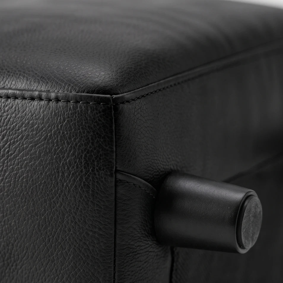 Rivello Genuine Leather Black Footstool