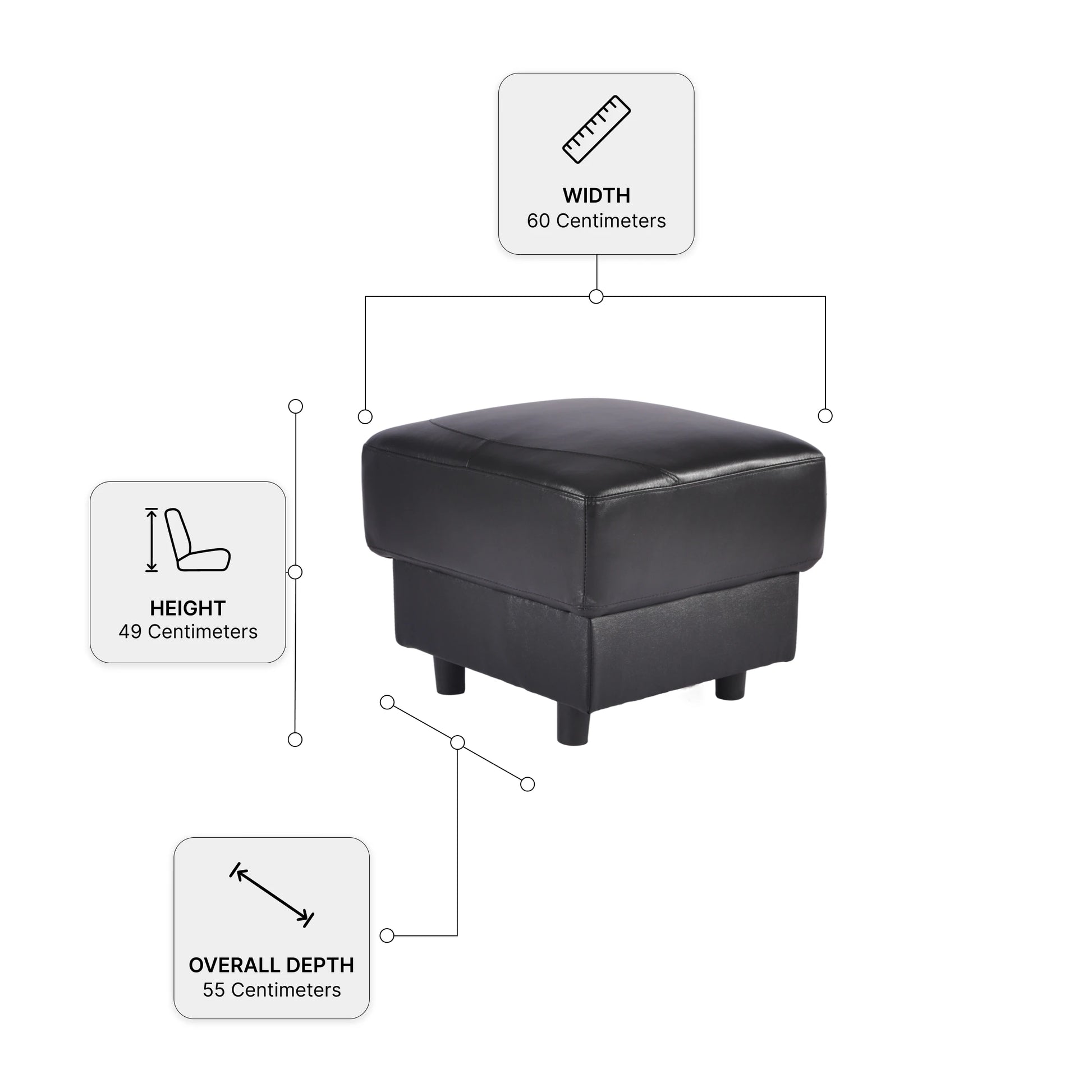 Rivello Genuine Leather Black Footstool