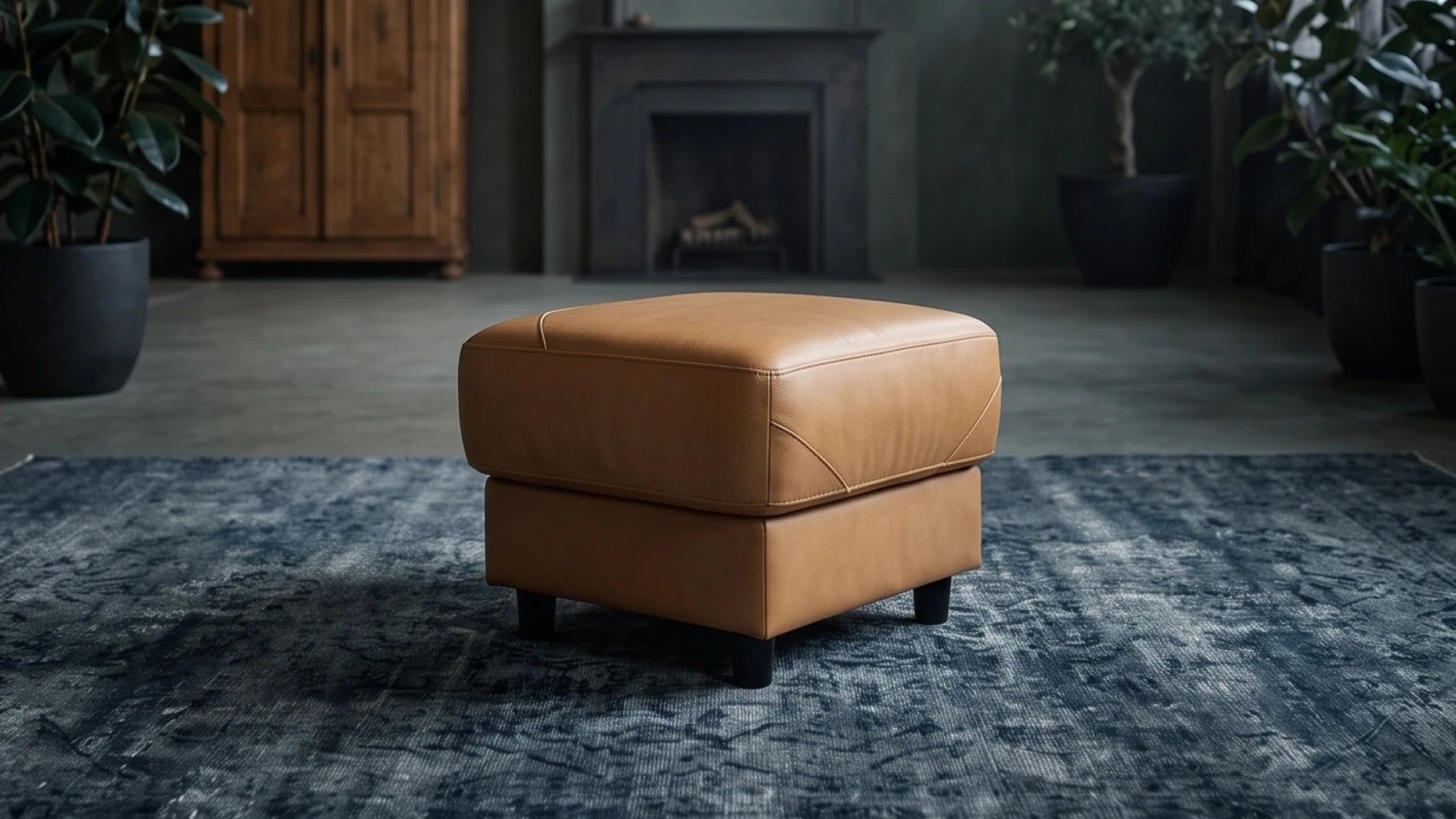Rivello Genuine Leather Caramel Footstool