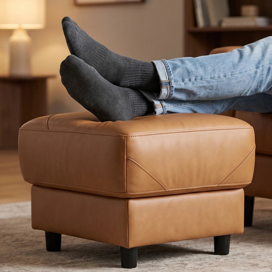 Rivello Genuine Leather Caramel Footstool