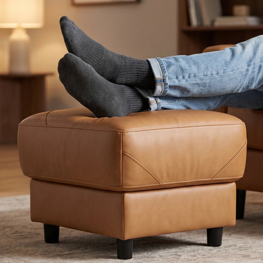 Rivello Genuine Leather Caramel Footstool