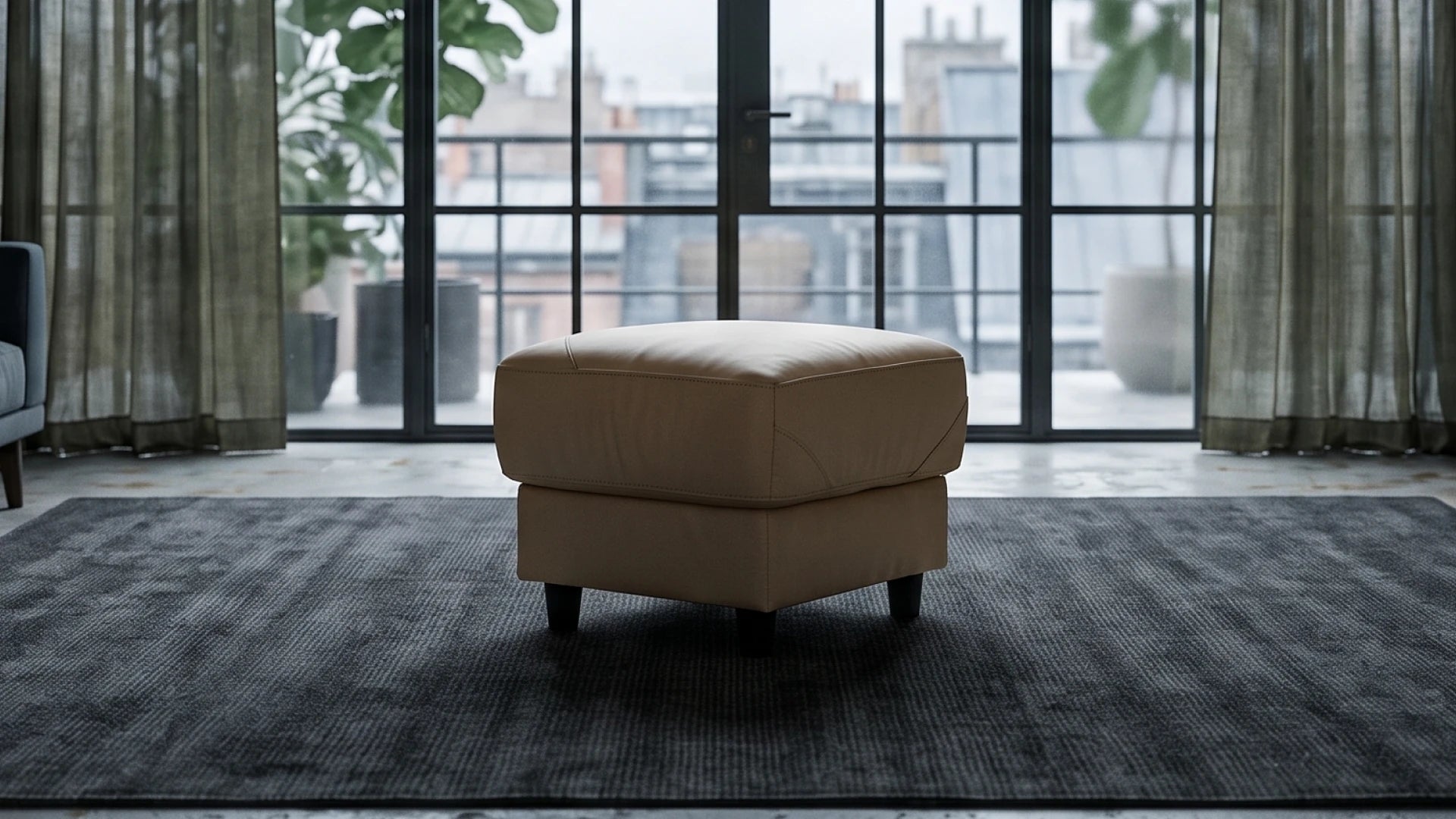 Rivello Genuine Leather Cream Footstool