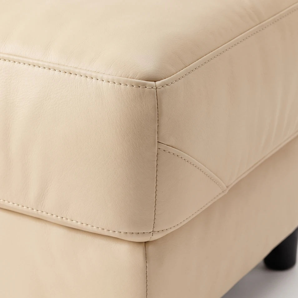 Rivello Genuine Leather Cream Footstool