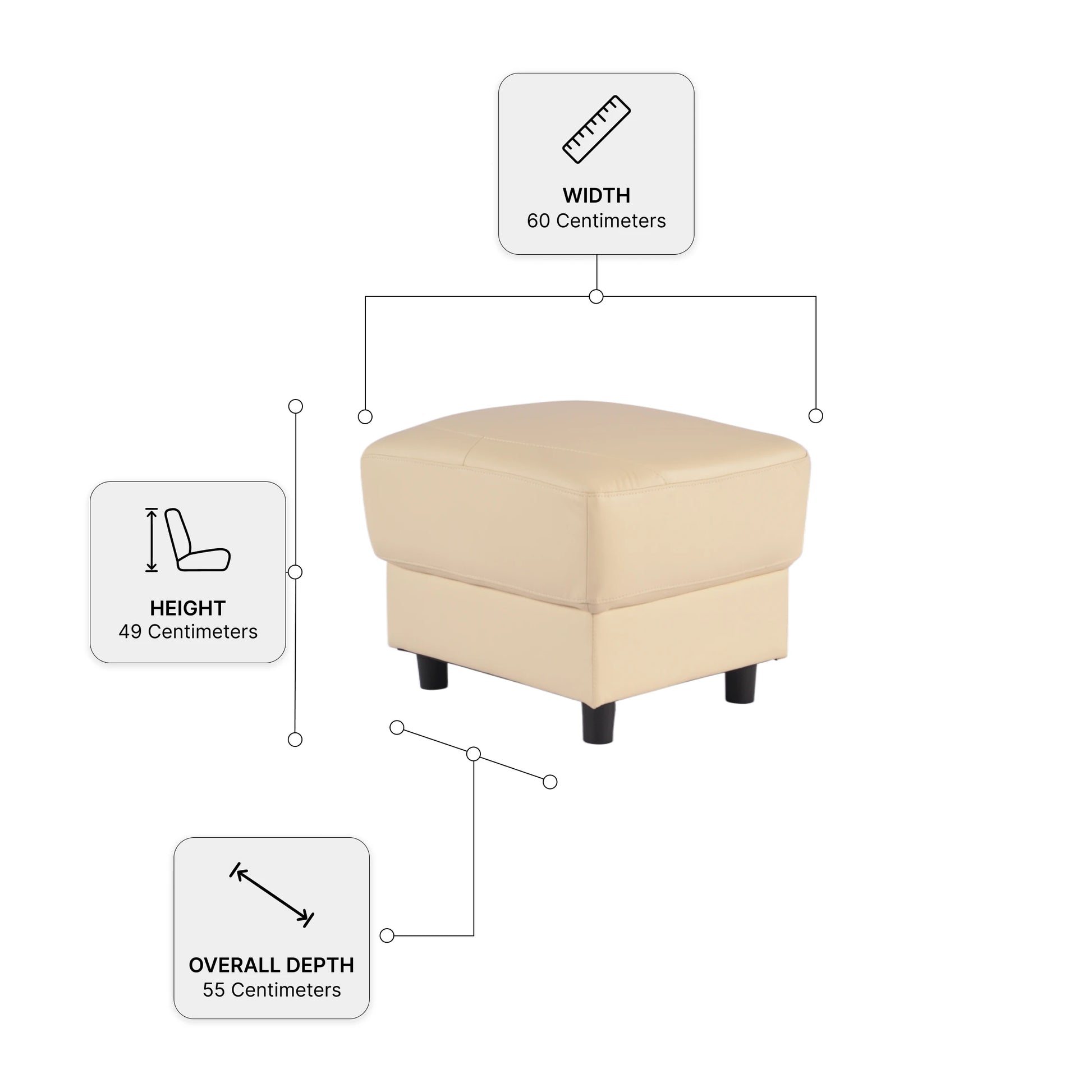 Rivello Genuine Leather Cream Footstool