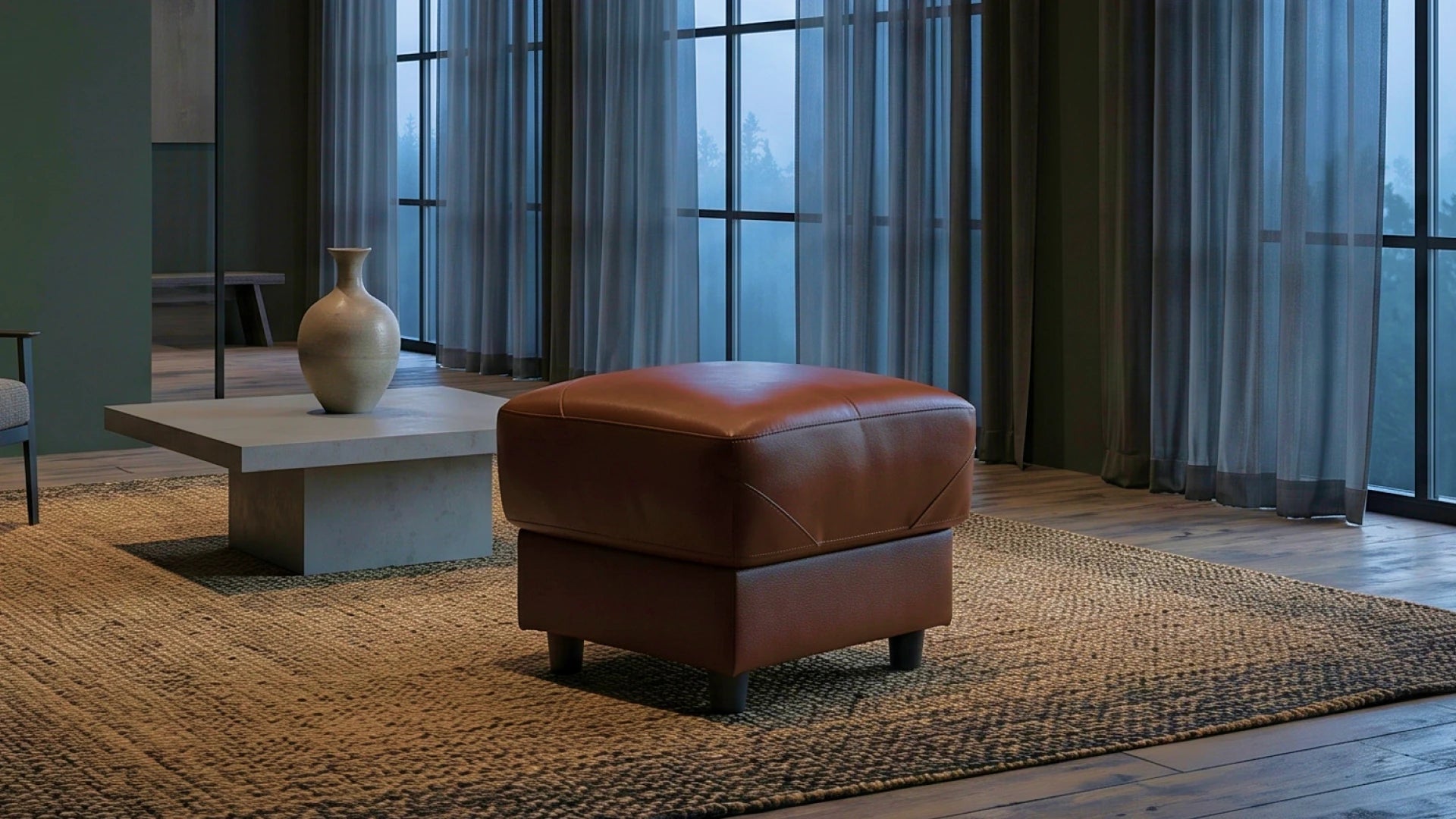 Rivello Genuine Leather Tan Footstool