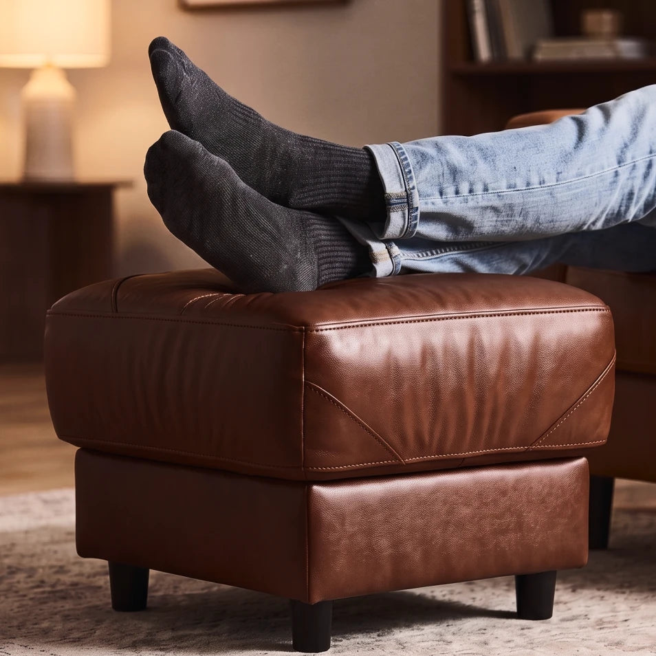 Rivello Genuine Leather Tan Footstool