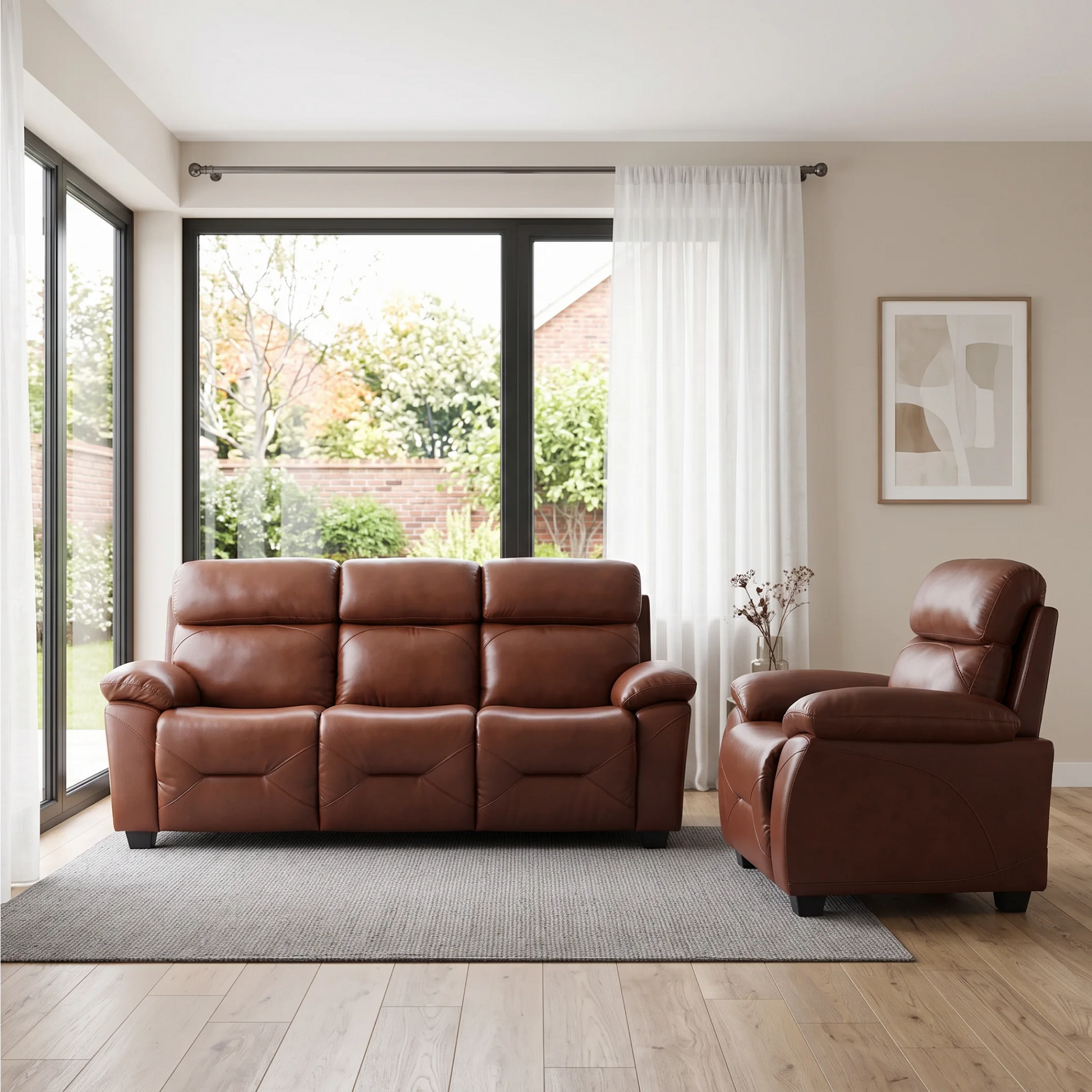 Rivello Genuine Leather Tan 3+1 Seater