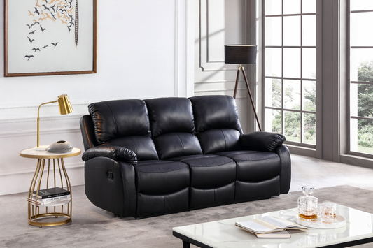 Roma Black Leather Manual Recliner 3 Seater Sofa