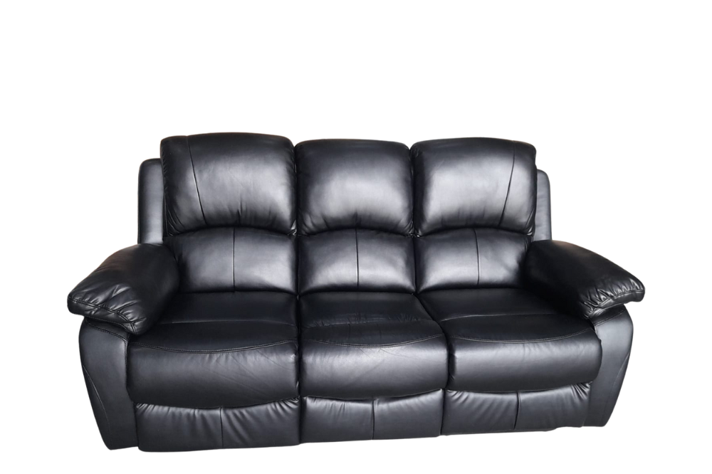 Outlet Roma Black Leather Manual Recliner 3 Seater Sofa