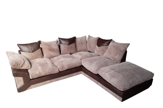 Outlet Dino Brown & Beige Fabric Right Hand Corner Sofa + Footstool
