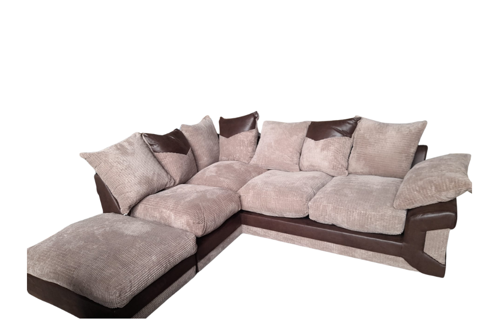 Outlet Dino Brown & Caramel Fabric Right Hand Corner Sofa + Footstool