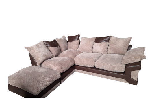 Outlet Dino Brown & Caramel Fabric Right Hand Corner Sofa + Footstool
