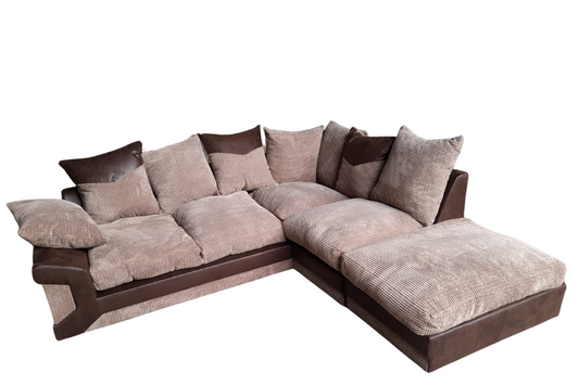 Outlet Dino Brown & Caramel Fabric Right Hand Corner Sofa + Footstool