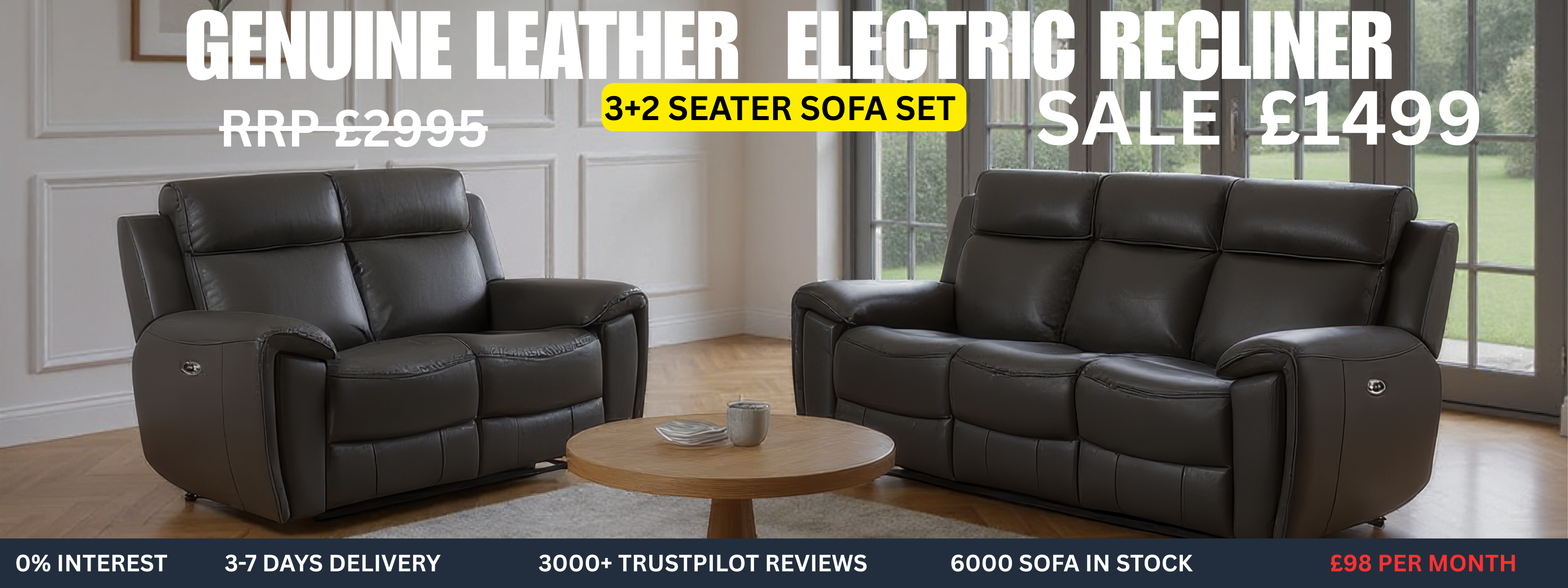 Genuine leather electric recliner sofa set on sale with a living room background.