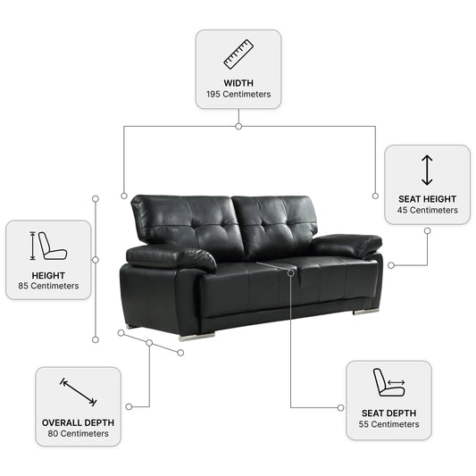 Sienna Black Leather Contemporary 3+2 Seater Sofa Set