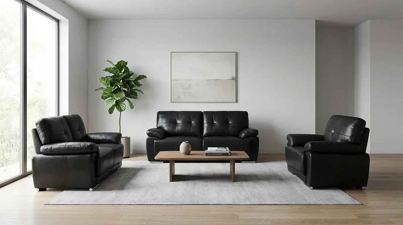 Sienna Black Leather Sofa Set 3+1+1