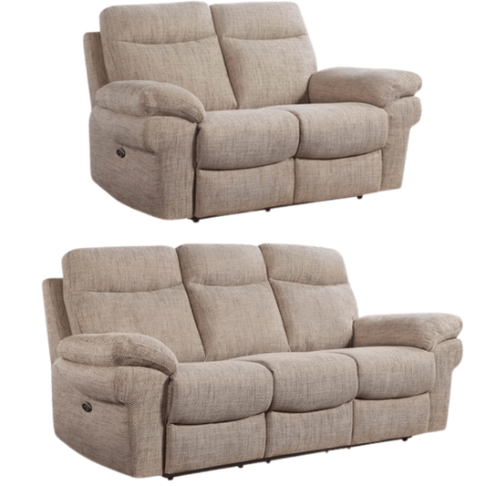 Beige reclining sofa set on a white background