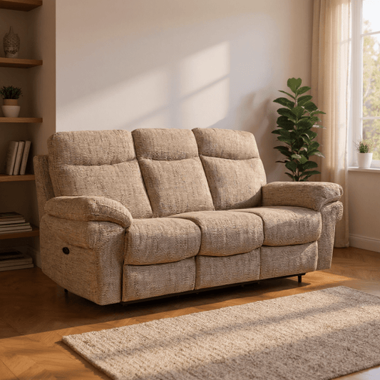 Tanya Beige Fabric Electric Recliner 3 Seater Sofa - Furniture Instore