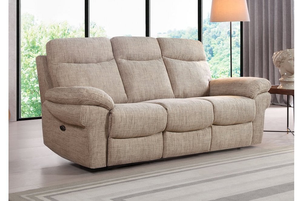 Tanya Beige Fabric Electric Recliner 3 Seater Sofa - Furniture Instore