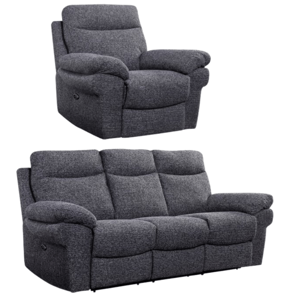 Tanya Grey Fabric Electric Recliner 3+1 Seater Sofa Set - Furniture Instore