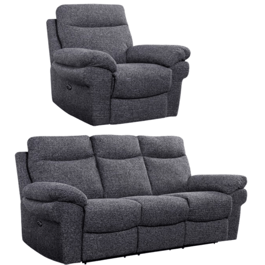 Tanya Grey Fabric Electric Recliner 3+1 Seater Sofa Set - Furniture Instore