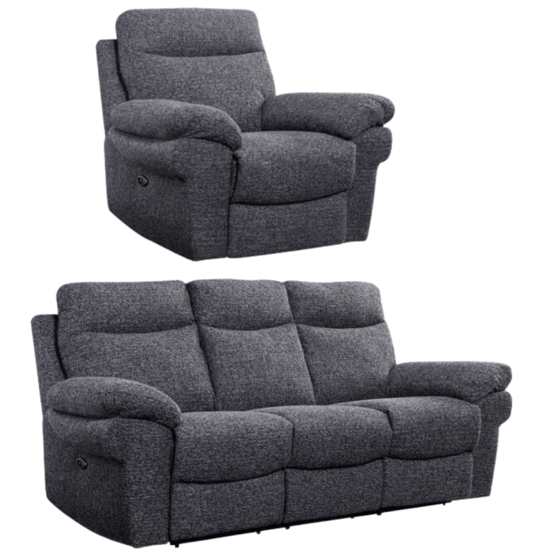 Tanya Grey Fabric Electric Recliner 3+1 Seater Sofa Set - Furniture Instore