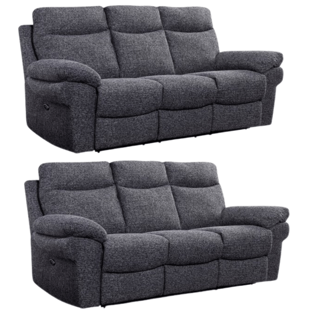 Tanya Grey Fabric Electric Recliner 3+3 Seater Sofa Set - Furniture Instore