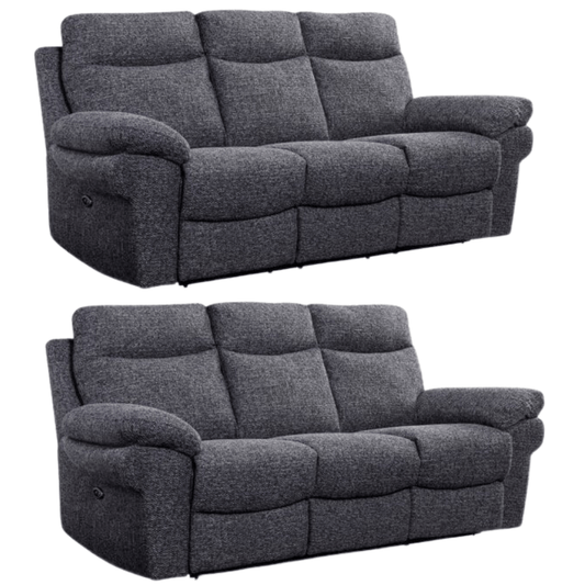 Tanya Grey Fabric Electric Recliner 3+3 Seater Sofa Set - Furniture Instore