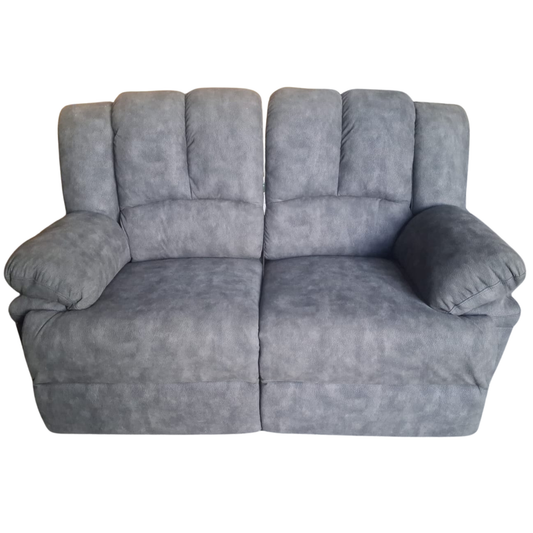 A gray two-seater loveseat sofa with high padded backrests and wide armrests, shown against a plain white background.