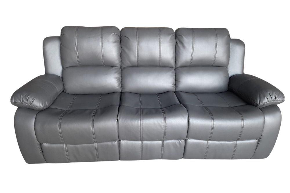 Outlet Valencia Grey Leather Manual Recliner 3 Seater Sofa