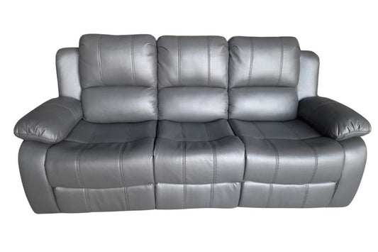 Outlet Valencia Grey Leather Manual Recliner 3 Seater Sofa