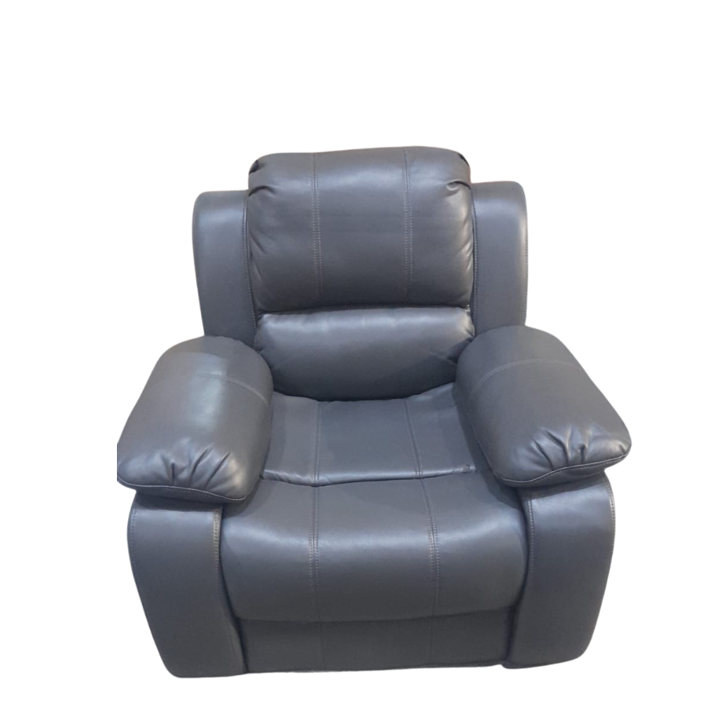 Contemporary Valerie armchair upholstered in grey leather, set against a clean white background