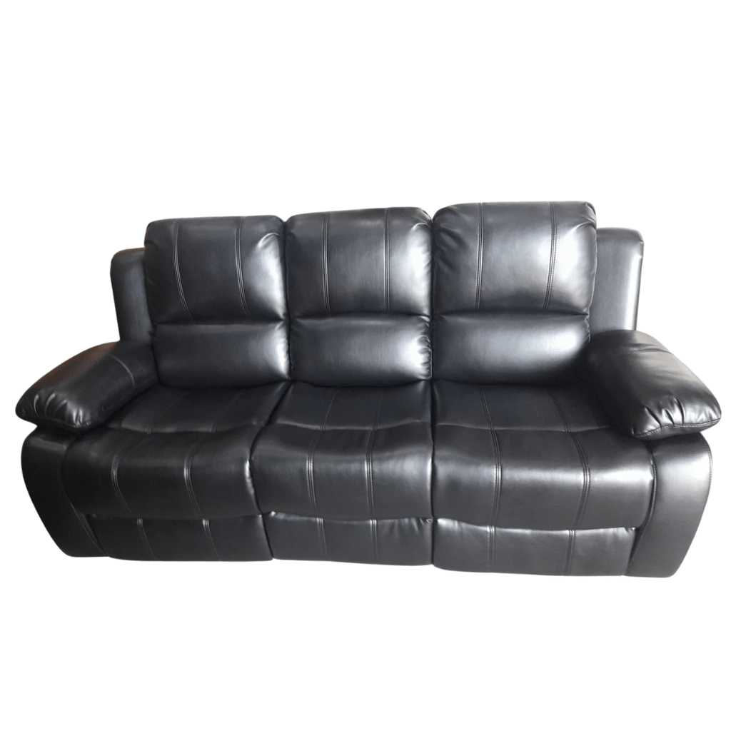 Outlet Valencia Black Leather 3 Seater Manual Recliner Sofa - Furniture Instore