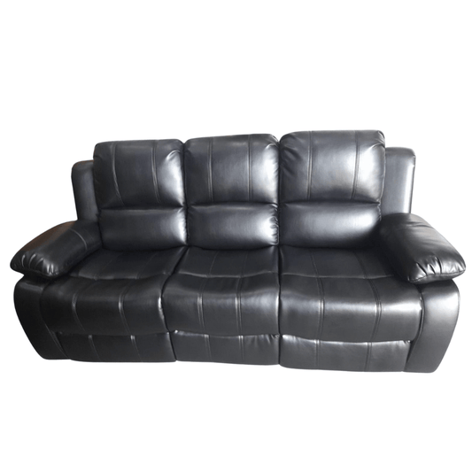 Outlet Valencia Black Leather 3 Seater Manual Recliner Sofa - Furniture Instore