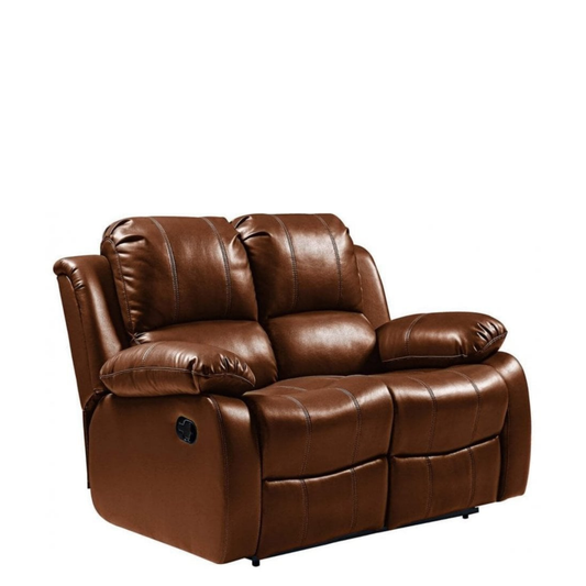 Brown leather reclining sofa on a white background