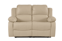 Cream leather recliner 2 seater sofa on white background – modern two seater leather reclining couch for stylish and comfortable living room seating
