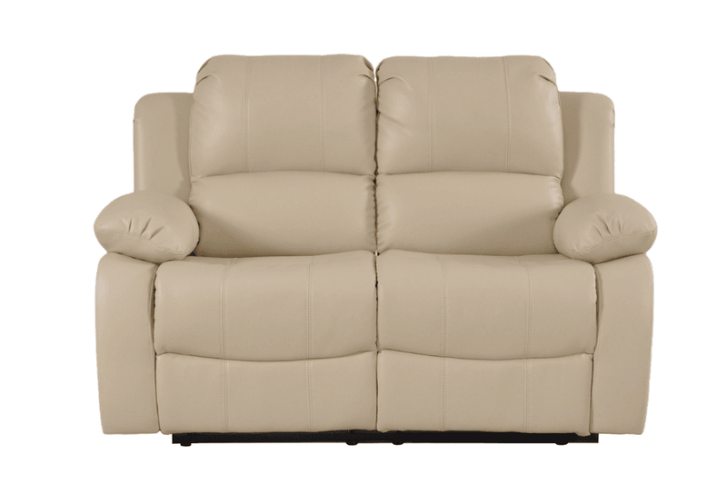 Cream leather recliner 2 seater sofa on white background – modern two seater leather reclining couch for stylish and comfortable living room seating