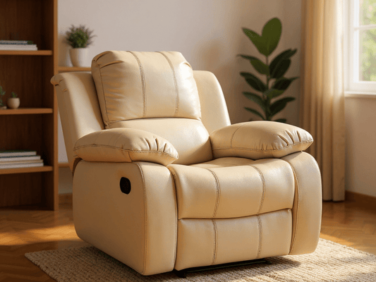 Cream leather manual recliner armchair in modern living room – single seater cream leather recliner chair for stylish and comfortable home seating